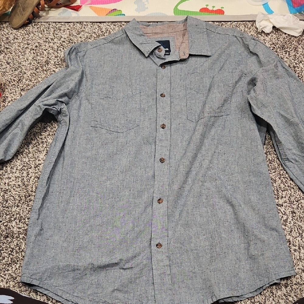 Men's Blue Button-Up Shirt Long sleeve